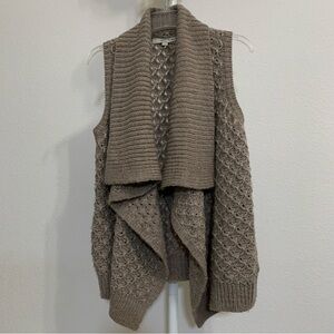 Ann Taylor Loft Cardigan Vest Sweater Womens S Knit Collar Open Wool Blend Brown